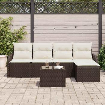 ARDEBO.de - 5-teiliges Garten-Sofa-Set mit Kissen Grau Poly-Rattan, 2-Sitzer Garten-Sofa mit Stauraum & Kissen Braun Poly-Rattan