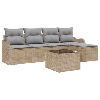 6-teiliges Garten Sofa Set mit Kissen schwarzes Poly Rattan, 2-Sitzer Garten Sofa mit Stauraum & Kissen beiges Poly Rattan
