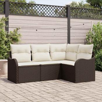 ARDEBO.de - 4-teilige Garten-Sofa-Set mit Kissen Braun Poly-Rattan, 2-Sitzer Garten-Sofa mit Stauraum & Kissen Braun Poly-Rattan