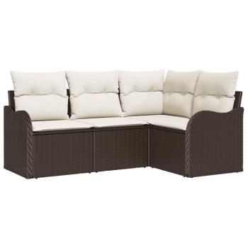 4-teilige Garten-Sofa-Set mit Kissen Braun Poly-Rattan, 2-Sitzer Garten-Sofa mit Stauraum & Kissen Braun Poly-Rattan