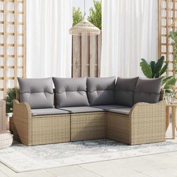 ARDEBO.de - Gartensofa-set mit Speicher 4 pcs Beige Poly-Rattan