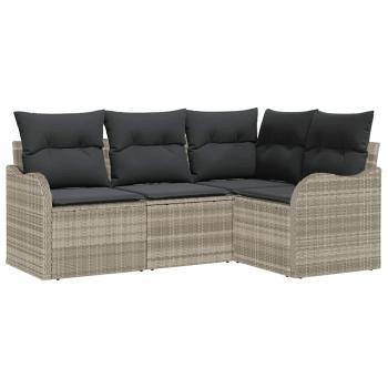 4-teiliges Garten-Sofa-Set mit Kissen Hellgrau Poly Rattan, 2-Sitzer Garten-Sofa mit Stauraum & Kissen Hellgrau Poly Rattan