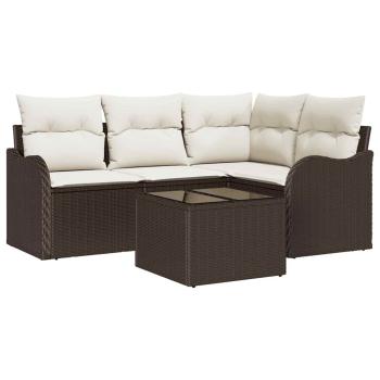 4-teiliges Garten-Sofa-Set mit Kissen Grau Poly-Rattan, 2-Sitzer Garten-Sofa mit Stauraum & Kissen Braun Poly-Rattan