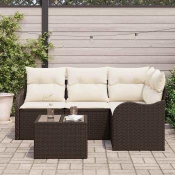 4-teiliges Garten-Sofa-Set mit Kissen Grau Poly-Rattan, 2-Sitzer Garten-Sofa mit Stauraum & Kissen Braun Poly-Rattan
