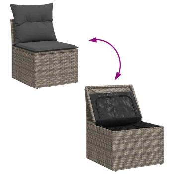 4 teiliges Garten Sofa Set mit Kissen Schwarz Poly Rattan, 2-Sitzer Garten Sofa mit Stauraum & Kissen Grau Poly Rattan
