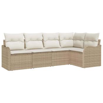 5-teiliges Garten Sofa Set mit Kissen Beige Poly Rattan, 2-Sitzer Garten Sofa mit Stauraum & Kissen Beige Poly Rattan