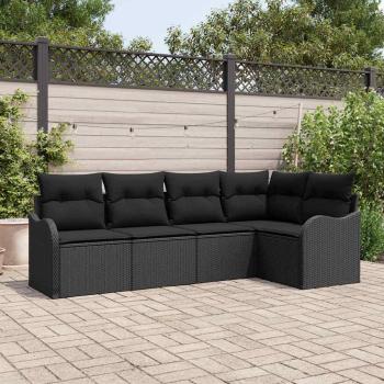 ARDEBO.de - 5-teiliges Garten Sofa Set mit Kissen aus schwarzem Poly Rattan, 2-Sitzer Garten Sofa mit Stauraum & Kissen aus schwarzem Poly Rattan