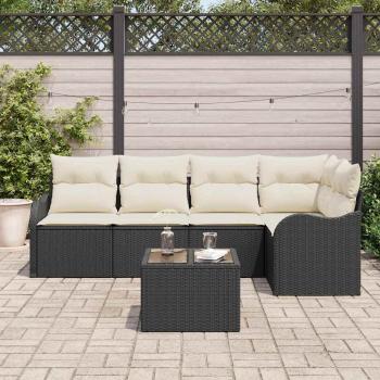 5-teiliges Garten Sofa Set mit Kissen in Braun Poly Rattan, 2-Sitzer Garten Sofa mit Stauraum und Kissen in Schwarz Poly Rattan