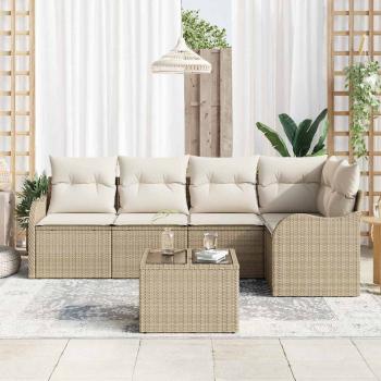 6-teiliges Garten Sofa Set mit Kissen Braunes Poly Rattan, 2-Sitzer Garten Sofa mit Stauraum & Kissen Beiges Poly Rattan