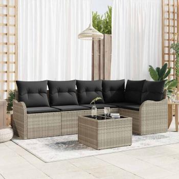ARDEBO.de - 6-teiliges Garten-Sofa-Set mit Kissen Grau Poly-Rattan, 2-Sitzer Garten-Sofa mit Stauraum & Kissen Hellgrau Poly-Rattan