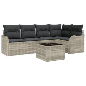 6-teiliges Garten-Sofa-Set mit Kissen Grau Poly-Rattan, 2-Sitzer Garten-Sofa mit Stauraum & Kissen Hellgrau Poly-Rattan