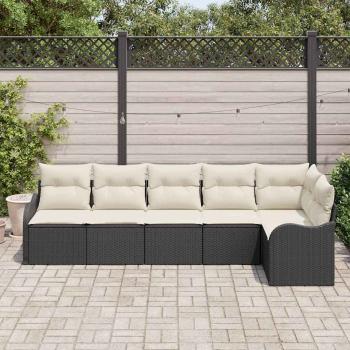 6-teiliges Garten Sofa Set mit Kissen schwarz Poly Rattan, 2-Sitzer Garten Sofa mit Stauraum & Kissen schwarz Poly Rattan