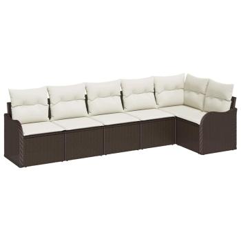 6-teiliges Garten-Sofa-Set mit Kissen Braunes Poly-Rattan, 2-Sitzer Garten-Sofa mit Stauraum & Kissen Braunes Poly-Rattan