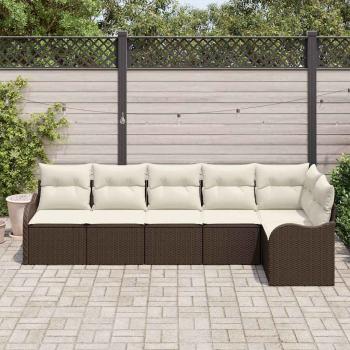 6-teiliges Garten-Sofa-Set mit Kissen Braunes Poly-Rattan, 2-Sitzer Garten-Sofa mit Stauraum & Kissen Braunes Poly-Rattan