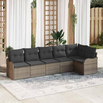 ARDEBO.de - 6-teiliges Garten Sofa Set mit Kissen Grau Poly Rattan, 2-Sitzer Garten Sofa mit Stauraum & Kissen Grau Poly Rattan