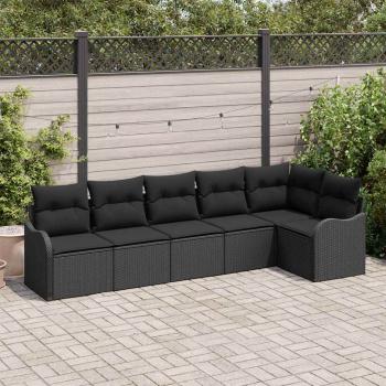 ARDEBO.de - 6-teiliges Garten Sofa Set mit Kissen Schwarz Poly-Rattan, 2-Sitzer Garten Sofa mit Stauraum & Kissen Schwarz Poly-Rattan