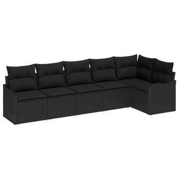 6-teiliges Garten Sofa Set mit Kissen Schwarz Poly-Rattan, 2-Sitzer Garten Sofa mit Stauraum & Kissen Schwarz Poly-Rattan