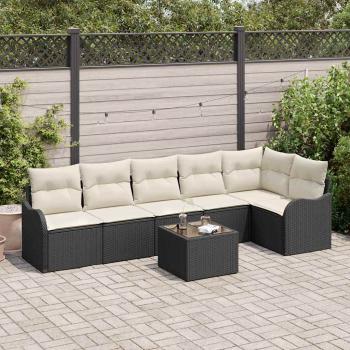 ARDEBO.de - 6-teiliges Garten-Sofa Set mit Kissen Braun Poly Rattan, 2-Sitzer Garten-Sofa mit Stauraum & Kissen Schwarz Poly Rattan