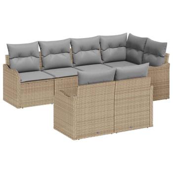 7-teiliges Garten Sofa Set mit Kissen Beige Poly Rattan, 2-Sitzer Garten Sofa mit Stauraum & Kissen Beige Poly Rattan