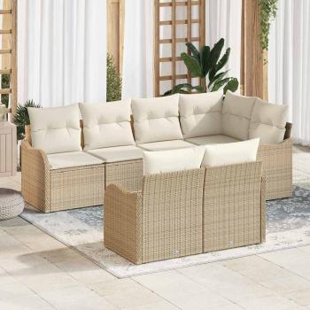 ARDEBO.de - 7-teiliges Garten-Sofa-Set mit Kissen beige Poly Rattan, 2-Sitzer Garten-Sofa mit Stauraum & Kissen beige Poly Rattan