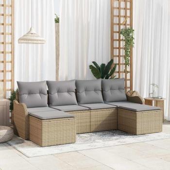 ARDEBO.de - 6-teiliges Garten Sofa Set mit Kissen Beige Poly Rattan, 2-Sitzer Garten Sofa mit Stauraum & Kissen Beige Poly Rattan