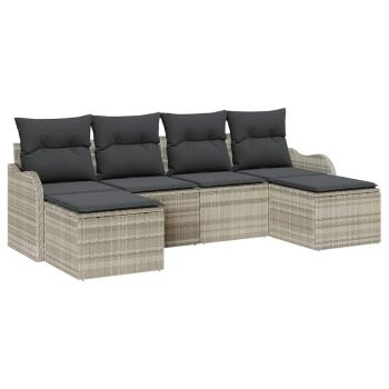 6-teiliges Garten Sofaset mit Kissen Hellgrau Poly Rattan, 2-Sitzer Garten Sofa mit Stauraum & Kissen Hellgrau Poly Rattan