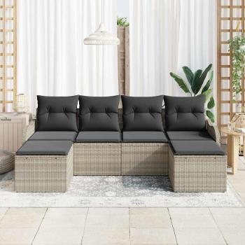 6-teiliges Garten Sofaset mit Kissen Hellgrau Poly Rattan, 2-Sitzer Garten Sofa mit Stauraum & Kissen Hellgrau Poly Rattan