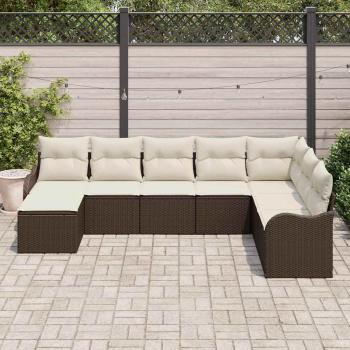 8-teiliges Garten Sofa Set mit Kissen in Braun aus Poly Rattan, 2-Sitzer Garten Sofa mit Stauraum und Kissen in Braun aus Poly Rattan