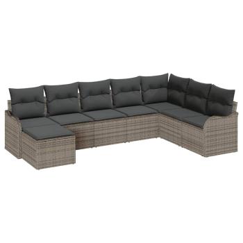 ARDEBO.de - 8-teiliges Garten-Sofa-Set mit Kissen Grau Poly Rattan, 2-Sitzer Garten-Sofa mit Stauraum & Kissen Grau Poly Rattan