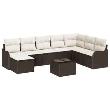 ARDEBO.de - 8-teiliges Garten Sofa Set mit Kissen Grau Poly Rattan, 2-Sitzer Garten Sofa mit Stauraum und Kissen Braun Poly Rattan