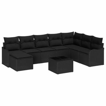 ARDEBO.de - 9-teiliges Garten Sofa Set mit Kissen Beige Poly Rattan, 2-Sitzer Garten Sofa mit Stauraum & Kissen Schwarz Poly Rattan