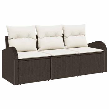 3-teiliges Garten-Sofa-Set mit Kissen Braun Poly-Rattan, 2-Sitzer Garten-Sofa mit Stauraum und Kissen Braun Poly-Rattan
