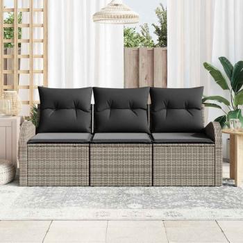 3-Teiliges Garten Sofa Set mit Kissen Grau Poly Rattan, 2-Sitzer Garten Sofa mit Stauraum & Kissen Grau Poly Rattan