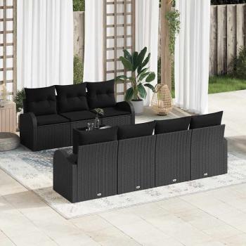 ARDEBO.de - 8-teiliges Garten Sofa Set mit Kissen Schwarz Poly Rattan, 2-Sitzer Garten Sofa mit Stauraum & Kissen Schwarz Poly Rattan