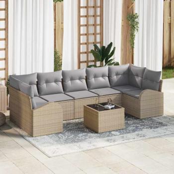 ARDEBO.de - 8-teiliges Garten-Sofa-Set mit Kissen beige Poly Rattan, 2-Sitzer Garten-Sofa mit Stauraum & Kissen beige Poly Rattan