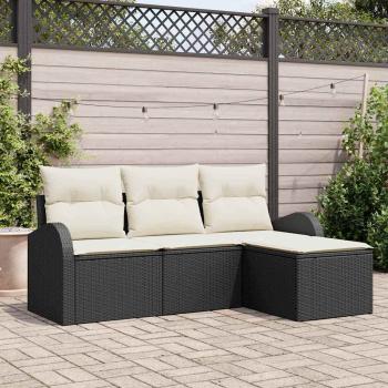 ARDEBO.de - 4-teiliges Garten Sofa Set mit Kissen schwarzes Poly Rattan, 2-Sitzer Garten Sofa mit Stauraum & Kissen schwarzes Poly Rattan