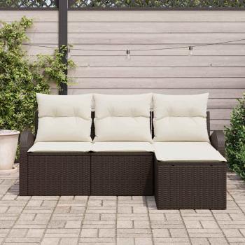 4-teiliges Garten Sofa Set mit Kissen Braun Poly Rattan, 2-Sitzer Garten Sofa mit Stauraum & Kissen Braun Poly Rattan