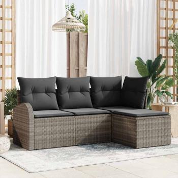 ARDEBO.de - 4-teiliges Garten Sofa Set mit Kissen Grau Poly Rattan, 2-Sitzer Garten Sofa mit Stauraum & Kissen Grau Poly Rattan