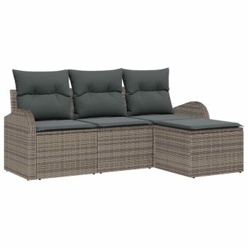 4-teiliges Garten Sofa Set mit Kissen Grau Poly Rattan, 2-Sitzer Garten Sofa mit Stauraum & Kissen Grau Poly Rattan