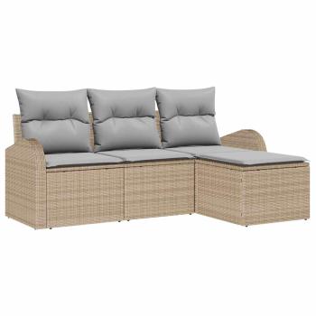 4-teiliges Garten-Sofa-Set mit Kissen Beige Poly Rattan, 2-Sitzer Garten-Sofa mit Stauraum & Kissen Beige Poly Rattan