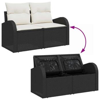 5-teiliges Garten Sofa Set mit Kissen Schwarz Poly Rattan, 2-Sitzer Garten Sofa mit Stauraum & Kissen Schwarz Poly Rattan