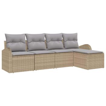 5-teiliges Garten Sofa Set mit Kissen Beige Poly Rattan, 2-Sitzer Garten Sofa mit Stauraum & Kissen Beige Poly Rattan