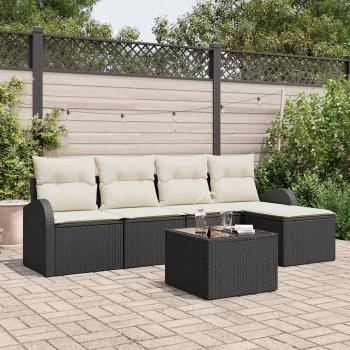 ARDEBO.de - 5-teiliges Garten-Sofa Set mit Kissen Braun Poly Rattan, 2-Sitzer Garten-Sofa mit Stauraum & Kissen Schwarz Poly Rattan