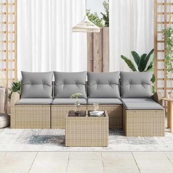 6-teiliges Garten Sofa Set mit Kissen Schwarz Poly Rattan, 2-Sitzer Garten Sofa mit Stauraum & Kissen Beige Poly Rattan