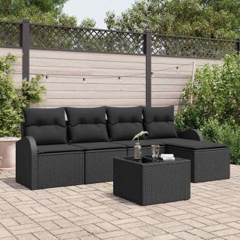 ARDEBO.de - 6-teilige Garten Sofagarnitur mit Kissen Beige Poly Rattan, 2-Sitzer Garten Sofa mit Stauraum & Kissen Schwarz Poly Rattan