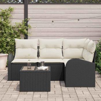 4-teiliges Garten Sofa Set mit Kissen Braun Poly Rattan, 2-Sitzer Garten Sofa mit Stauraum & Kissen Schwarz Poly Rattan