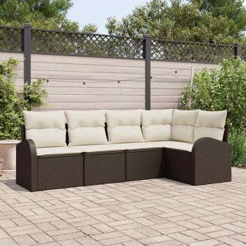 ARDEBO.de - 5-teiliges Garten-Sofa-Set mit Kissen Braun Poly Rattan, 2-Sitzer Garten-Sofa mit Stauraum & Kissen Braun Poly Rattan