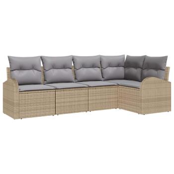 5-teiliges Garten Sofa Set mit Kissen Beige Poly Rattan, 2-Sitzer Garten Sofa mit Stauraum & Kissen Beige Poly Rattan