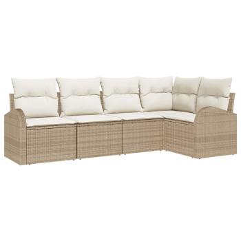 ARDEBO.de - 5-teiliges Garten Sofa Set mit Kissen Beige Poly Rattan, 2-Sitzer Garten Sofa mit Stauraum & Kissen Beige Poly Rattan