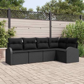 ARDEBO.de - 5-teiliges Garten Sofa Set mit Kissen Schwarz Poly Rattan, 2-Sitzer Garten Sofa mit Stauraum & Kissen Schwarz Poly Rattan